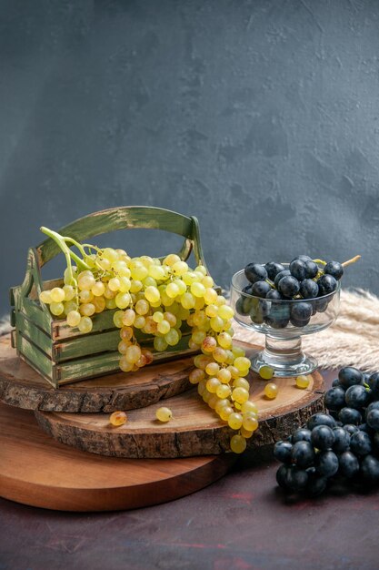 Front view fresh grapes green and ripe fruits on dark surface wine grape fruits ripe fresh tree plant