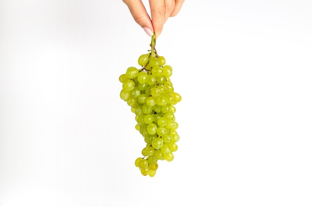 Front view fresh juicy grapes mellow green ed on the white background