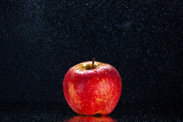 Front view fresh red apple on dark black background color ripe mellow tree exotic tasty darkness photo pear