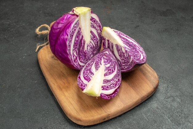 Front view fresh red cabbage sliced on dark table ripe salad health diet food