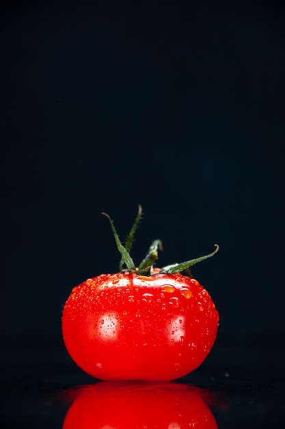 Free photo front view fresh red tomato on dark background color ripe mellow tree photo exotic vegetable salad