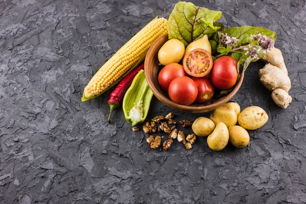 Front view fresh vegetables bowl