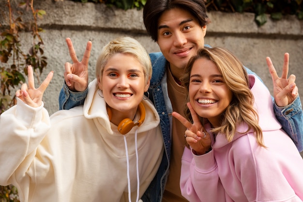 Front view friends posing together