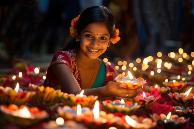 Front view girl celebrating tamil new year