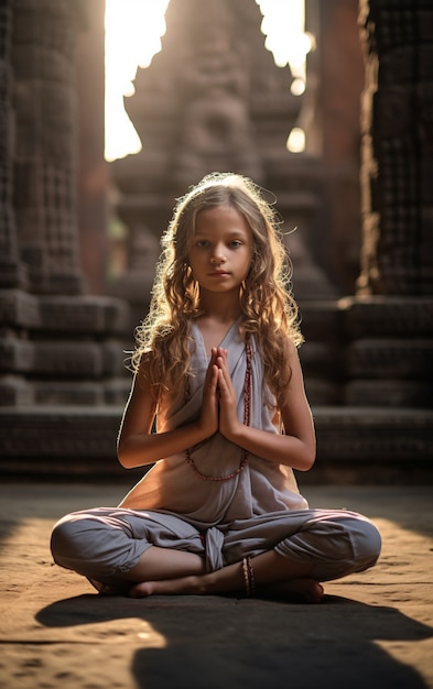 Free photo front view girl doing yoga