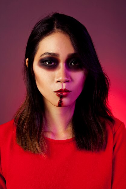 Front view of girl dressed as vampire