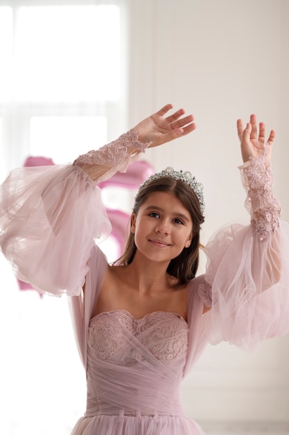 Front view girl girl wearing silver crown