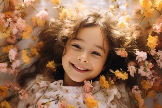 Front view girl posing with beautiful flowers