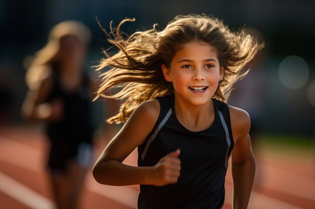 Front view girl running outdoors