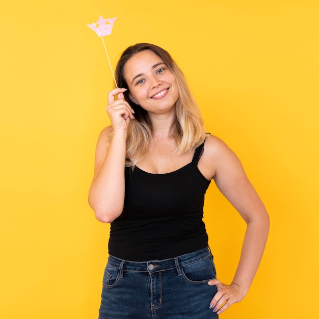 Front view of girl wearing a crown concept