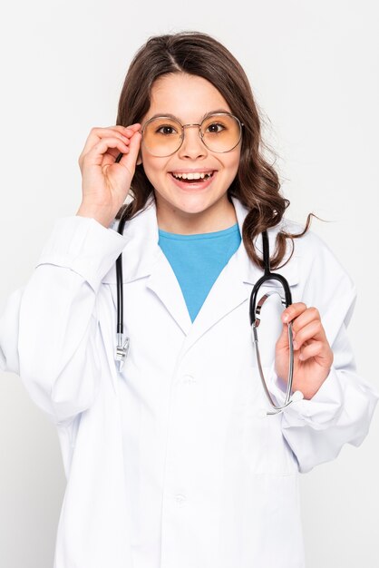 Front view girl wearing doctor coat