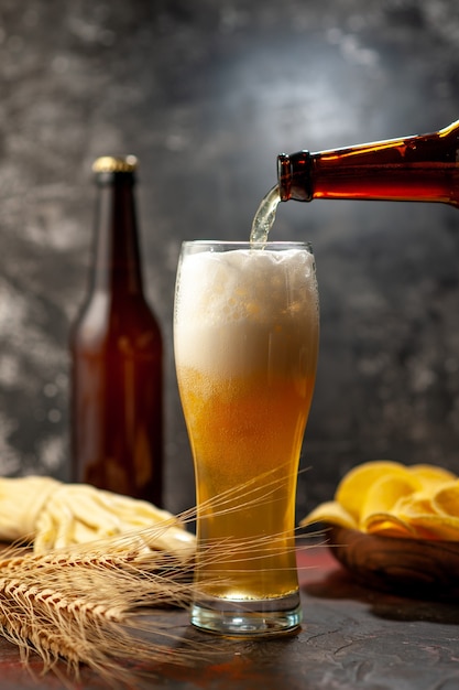 軽いワインアルコール飲料スナックカラーのチップとチーズで熊のフロントビューグラス