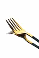 Free photo front view golden fork on white background