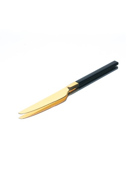 front view golden knife on white background