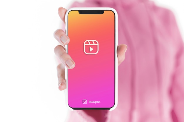 front view hand holding smartphone