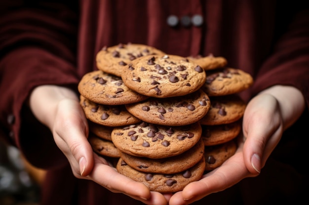 Free photo front view hands holding cookies