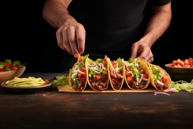 Free photo front view hands holding delicious taco