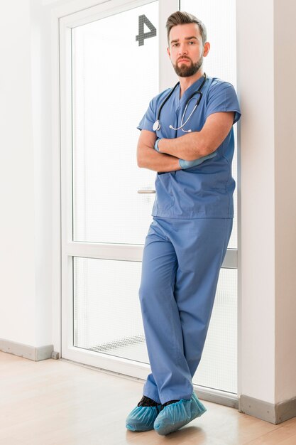 Front view handsome male nurse posing