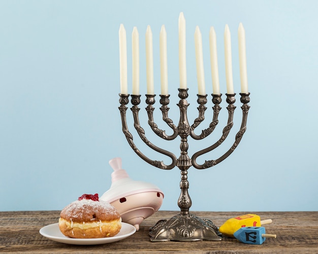 Front view of Hanukkah concept with copy space