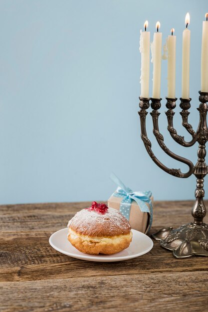 Front view of Hanukkah concept with copy space