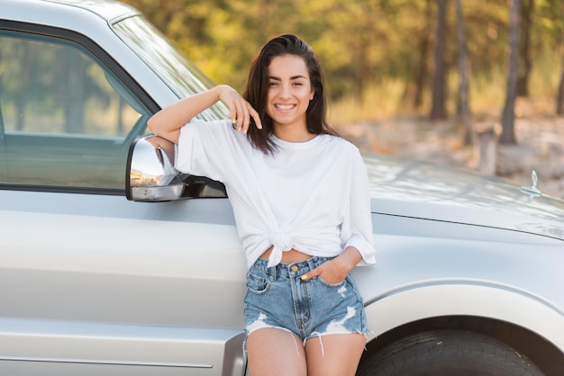 Front view happy woman posing