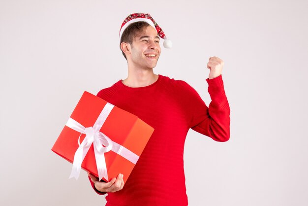 Front view happy young man standing on white 