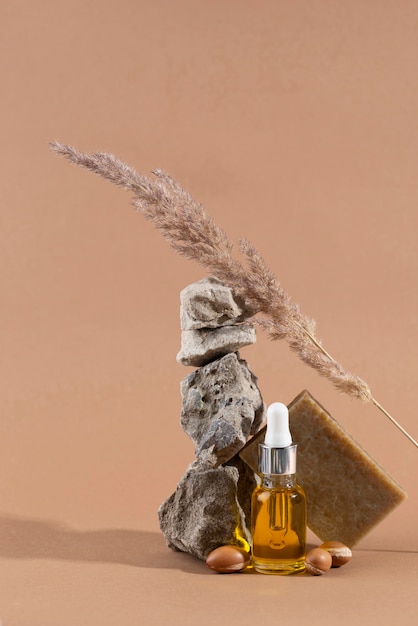 Front view healthy argan oil arrangement