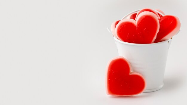 Front view of heart-shaped sweets