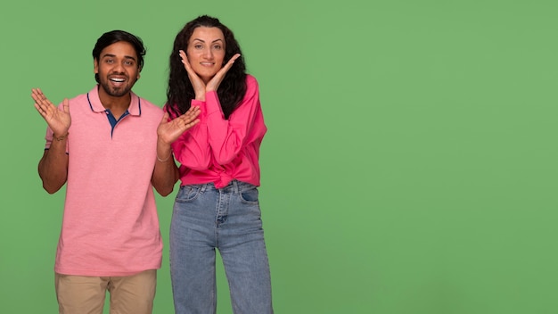 Front view indian friends posing in studio