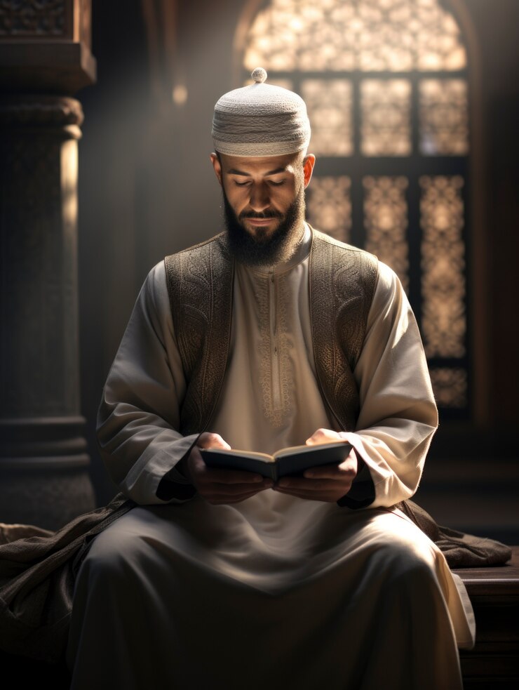 Free Photo front view islamic man reading