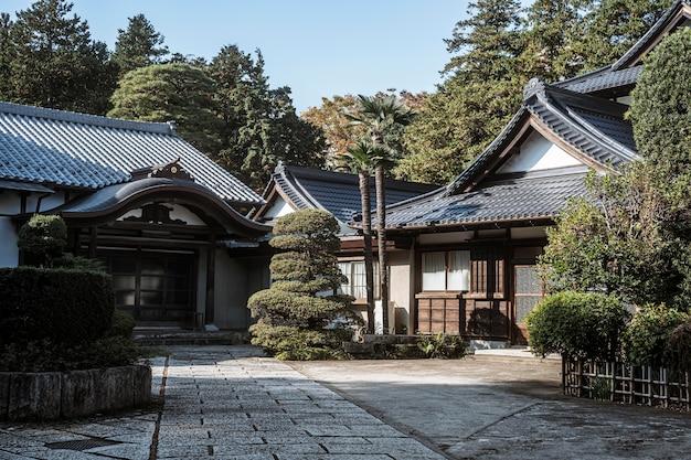 日本の寺院群の正面図