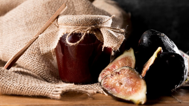 Front view of jar with fig jam