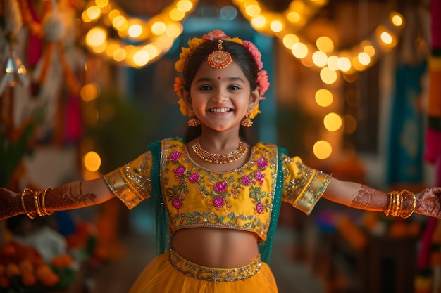 Foto gratuita bambino di vista frontale che celebra il capodanno tamil