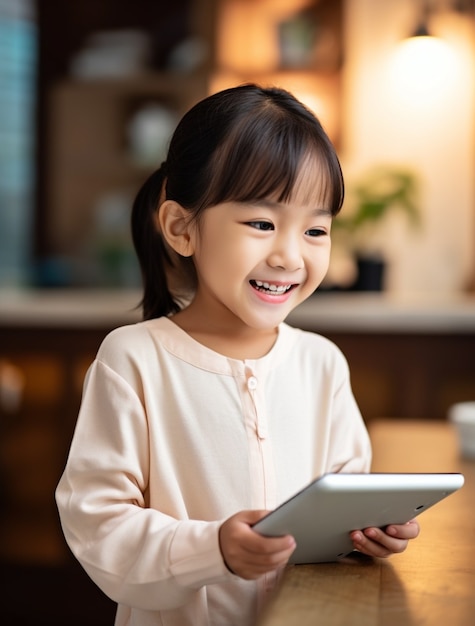 Front view kid holding tablet