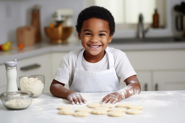 Front view kid making cookies