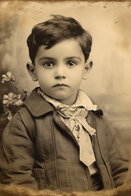 Front view kid posing vintage portrait