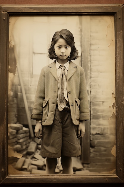 Front view kid posing vintage portrait