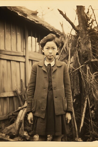 Front view kid posing vintage portrait