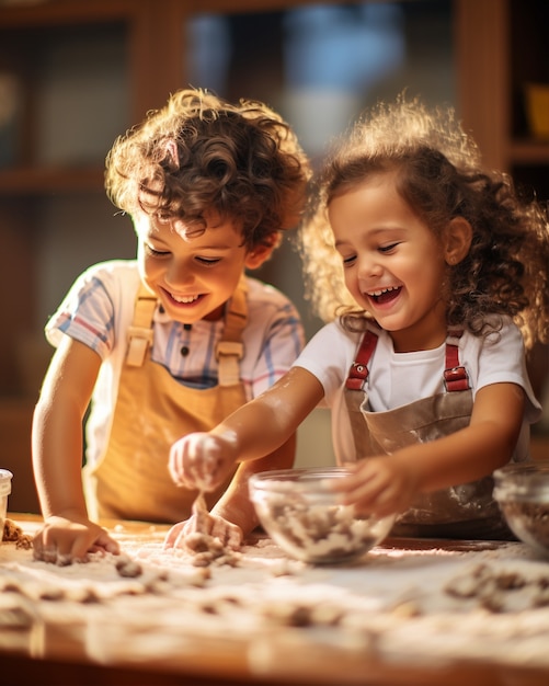 Free photo front view kids with delicious cookie