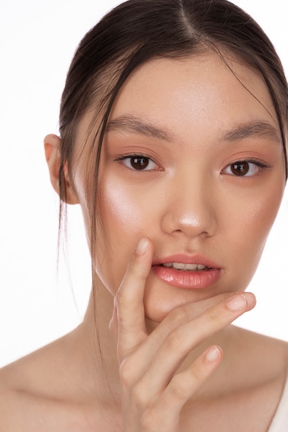 Front view korean woman posing in studio