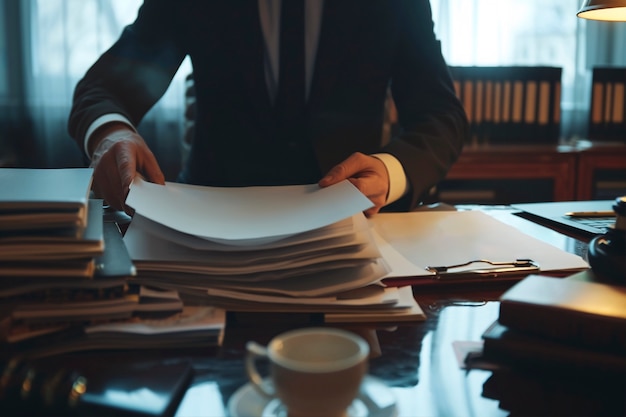 Front view lawyer working with documents