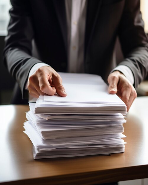 Front view lawyer working with documents