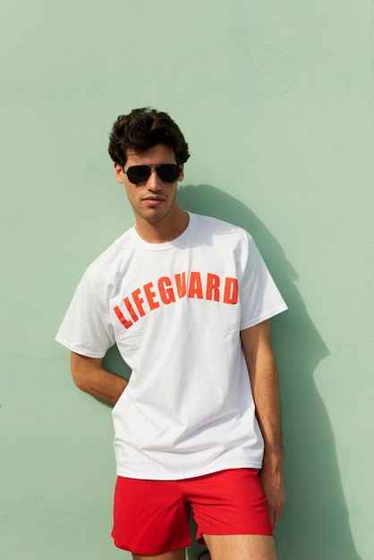 Front view lifeguard wearing sunglasses