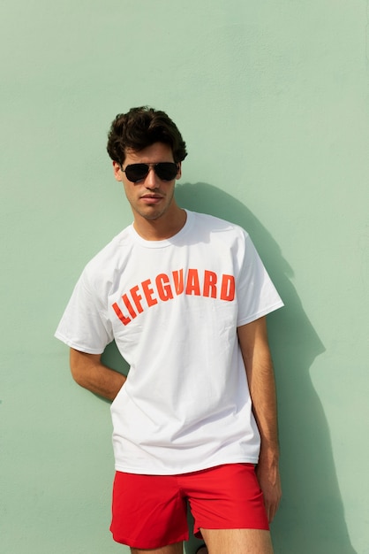 front view lifeguard wearing sunglasses