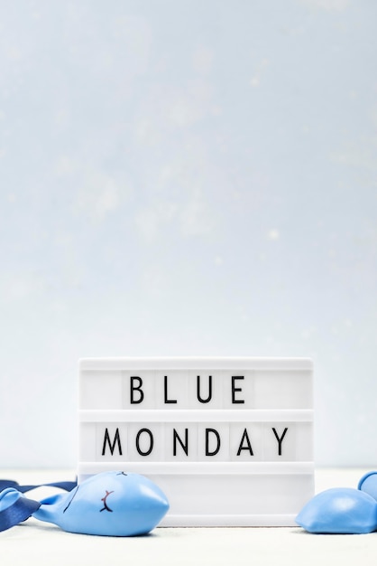 Front view of light box with copy space for blue monday