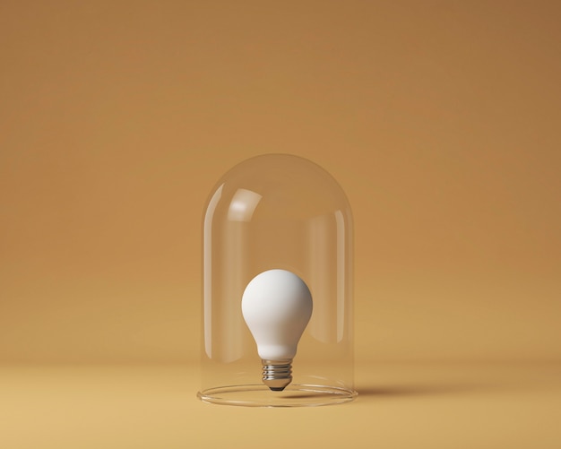 アイデアコンセプトとして透明なガラスで保護された電球の正面図