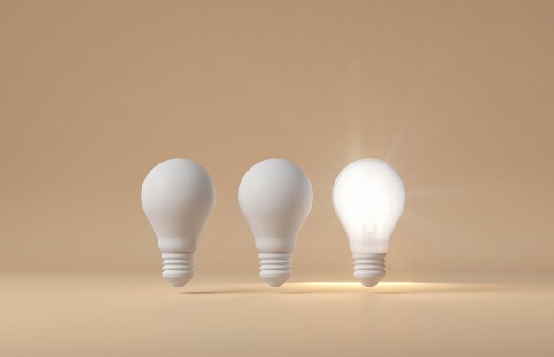 アイデアの概念としての点灯および消灯電球の正面図