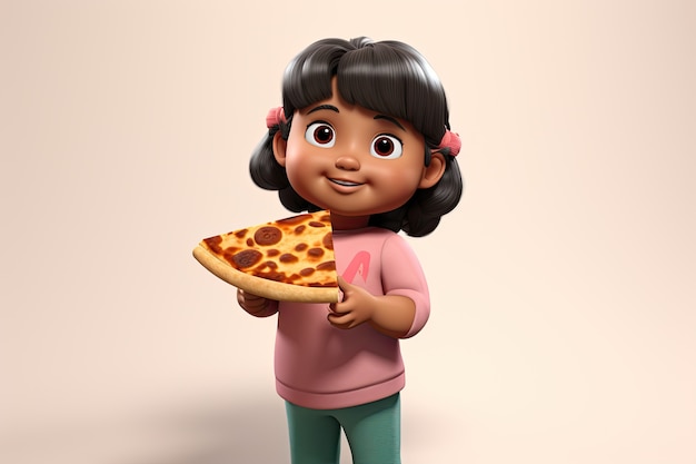 Foto gratuita vista frontale di una bambina che tiene una pizza