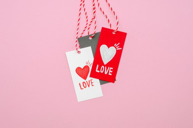 Front view of love concept tags