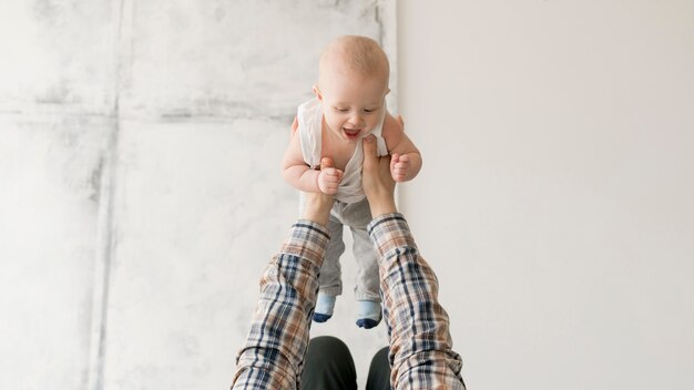 Front view of lovely father and child